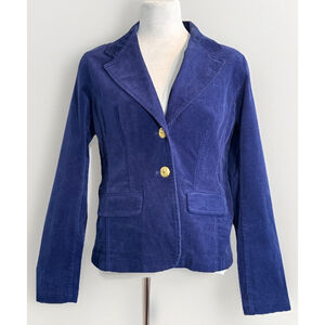 Laurie Felt Corduroy Blazer Women’s Size 8 Navy Blue Jacket Two Button Crest
